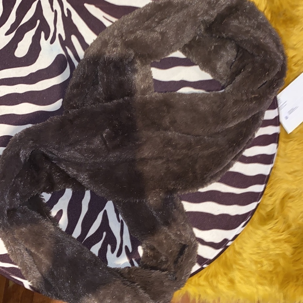 Vintage coffe brown faux fur round  scarf - Picture 3 of 7
